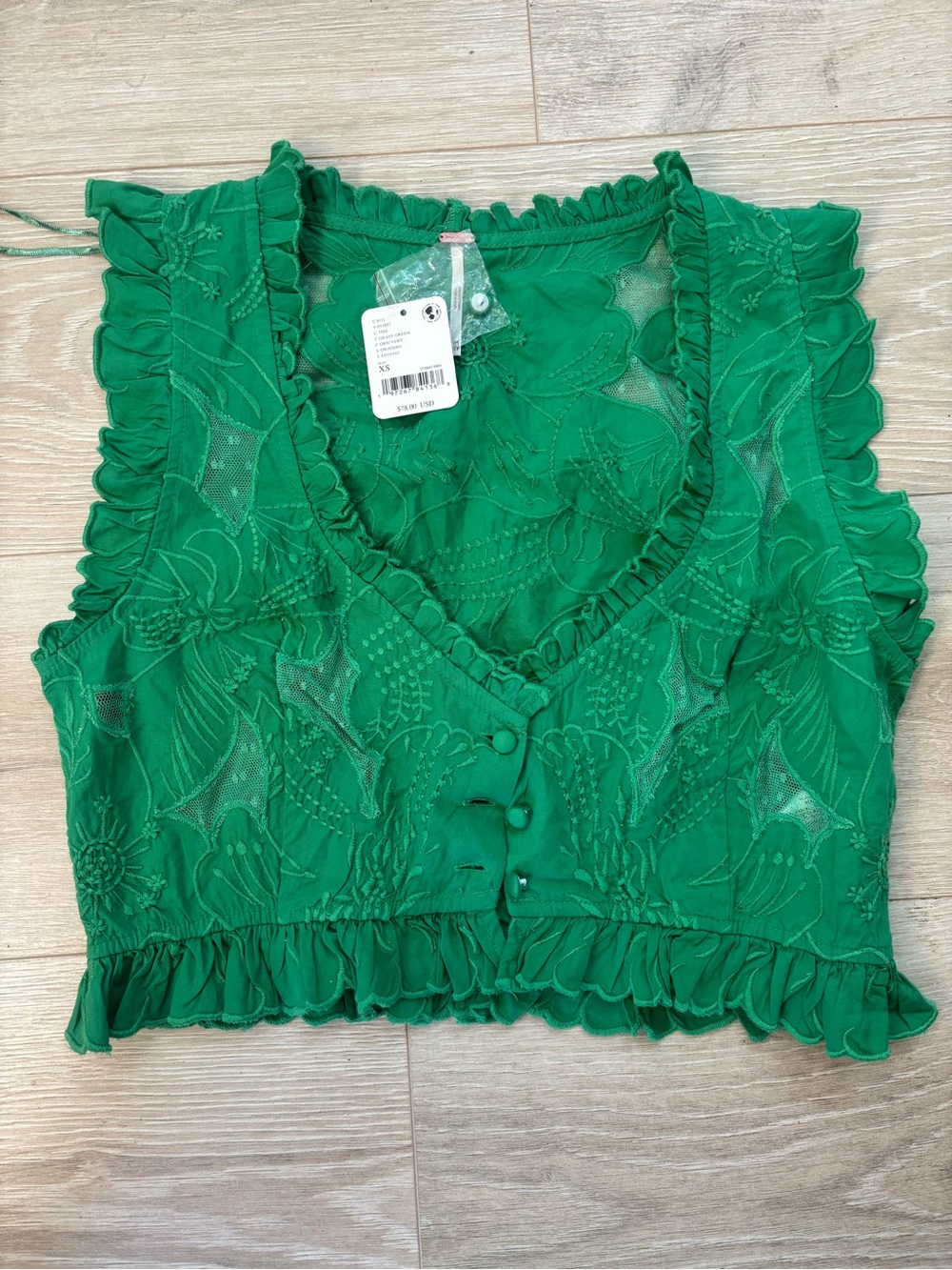 NWT Free People embroidered lace ruffle crop top - Picture 2 of 5